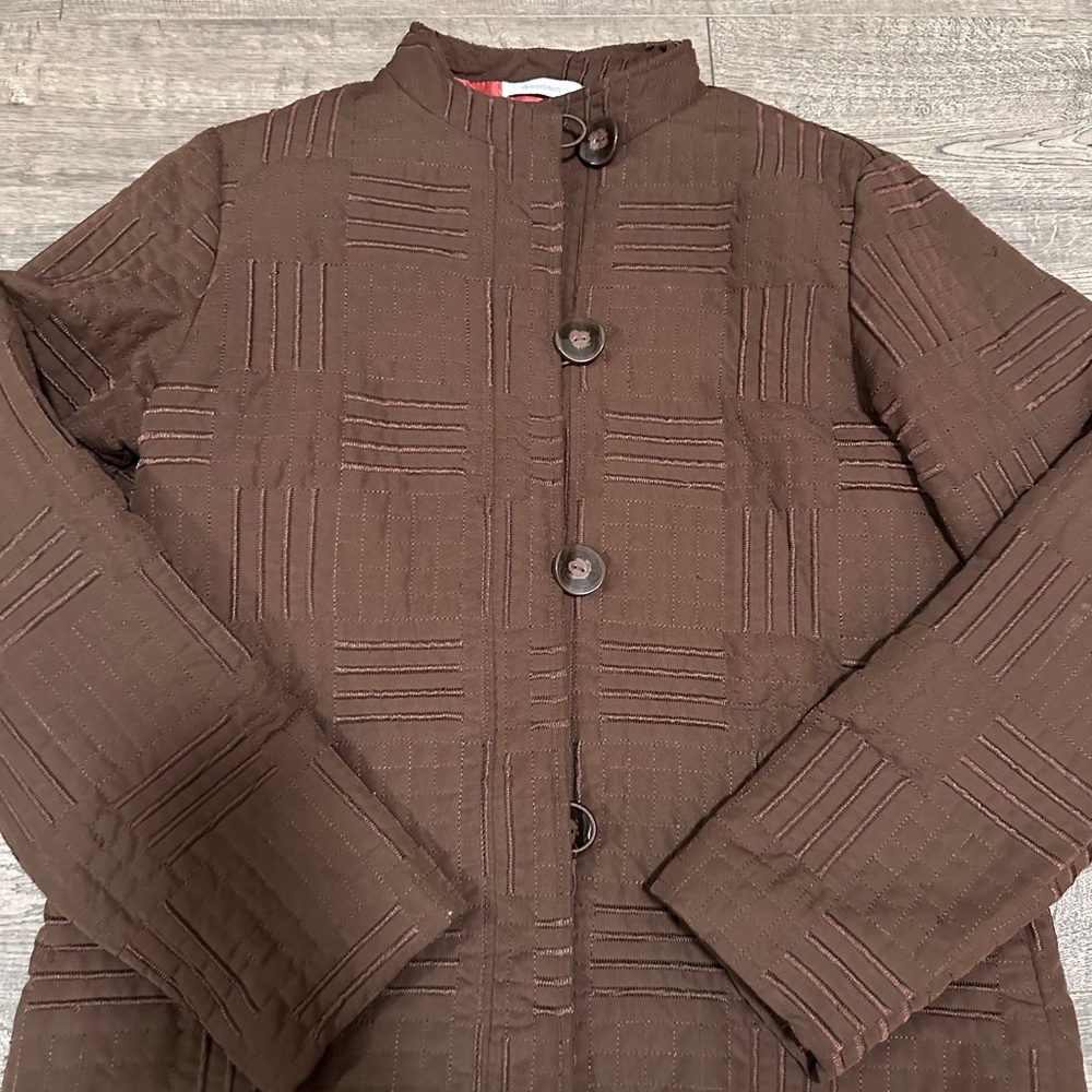 dressbarn Chocolate Brown Quilted Button-Front Jacket